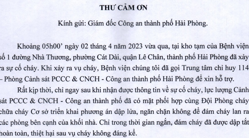 Giám đốc Bệnh viện Hữu nghị Việt Tiệp  gửi thư cảm ơn